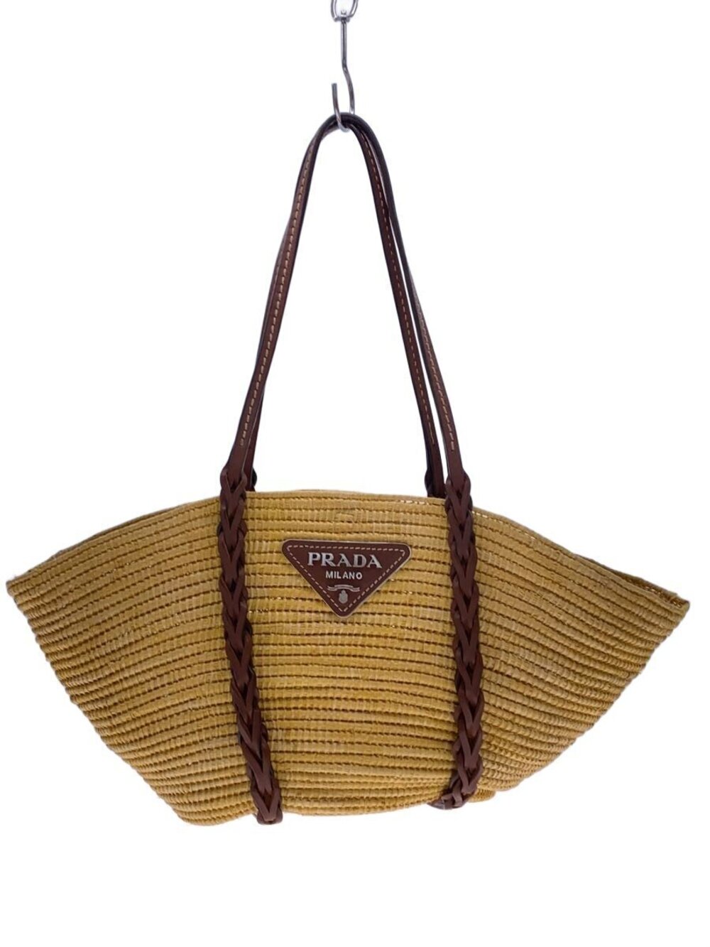 Prada Basket 2Way Shoulder Bag Camel Brown Tan